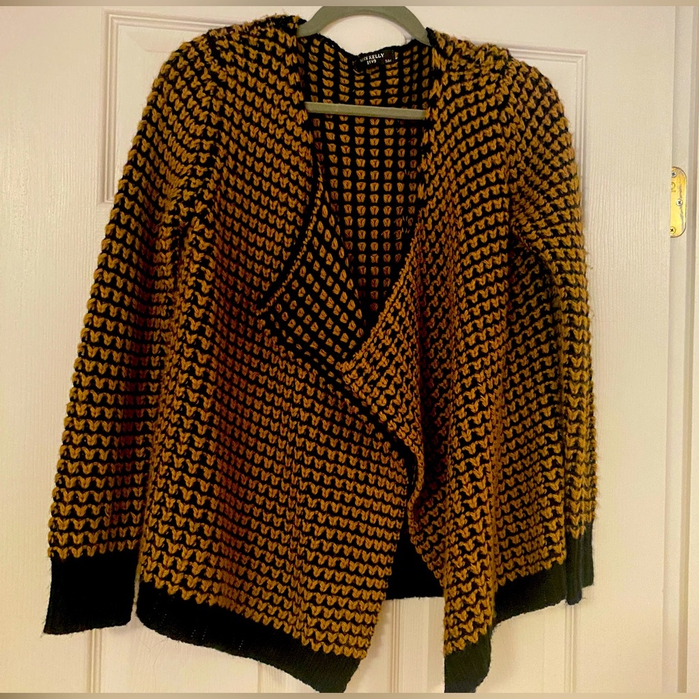 brown and black cardigan sweater